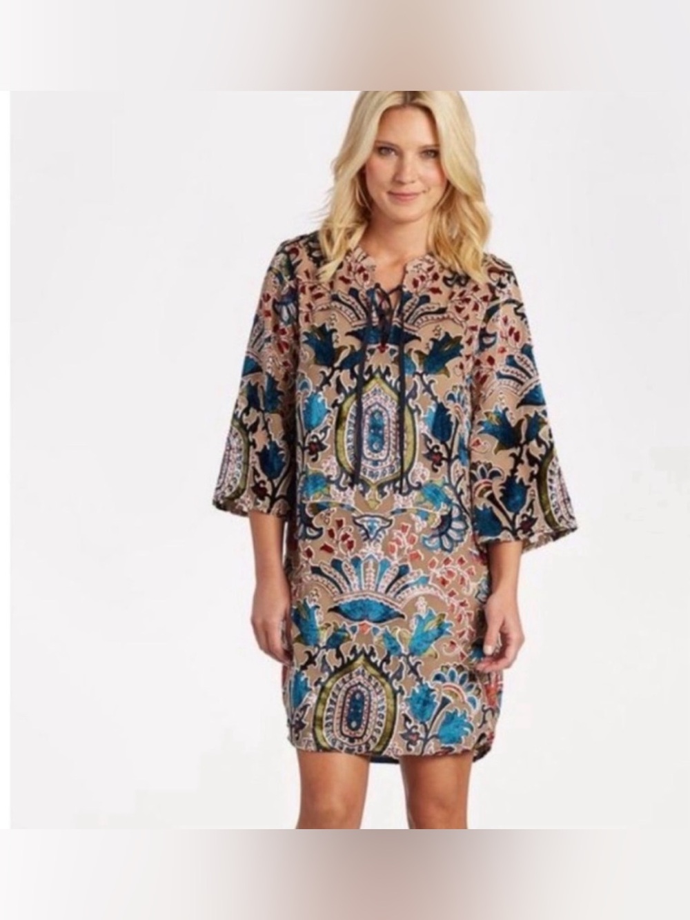 Feathers by Tolani Dress Womens Small S Velvet Burnout Tunic Paisley Lace Small - Picture 2 of 16